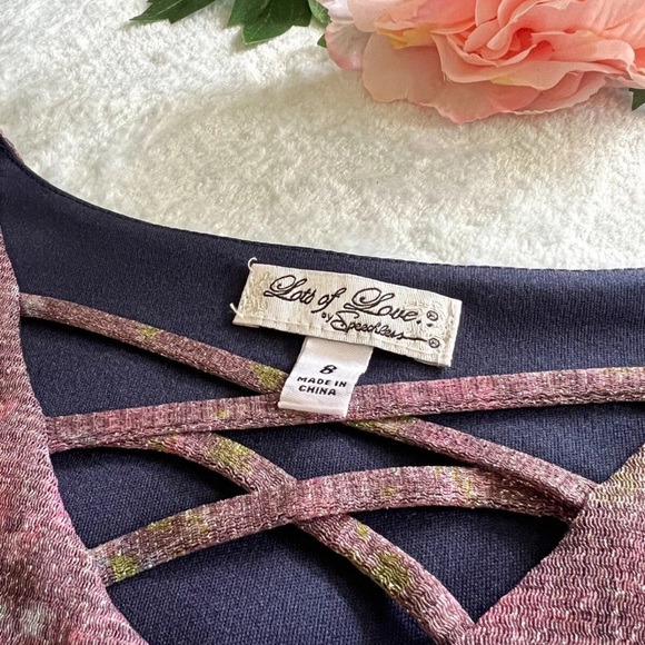 Speechless Sz 8 Women’s Purple Floral Print Dress Glitter Knit Ruffle 3/4 Sleeve - Picture 6 of 7